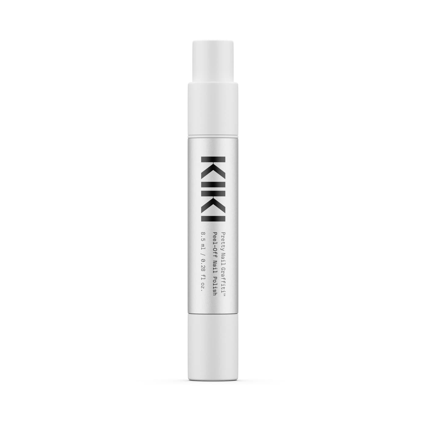 KIKI World Pretty Nail Graffiti primary packaging — custom bottle silhouette, intentional label hierarchy