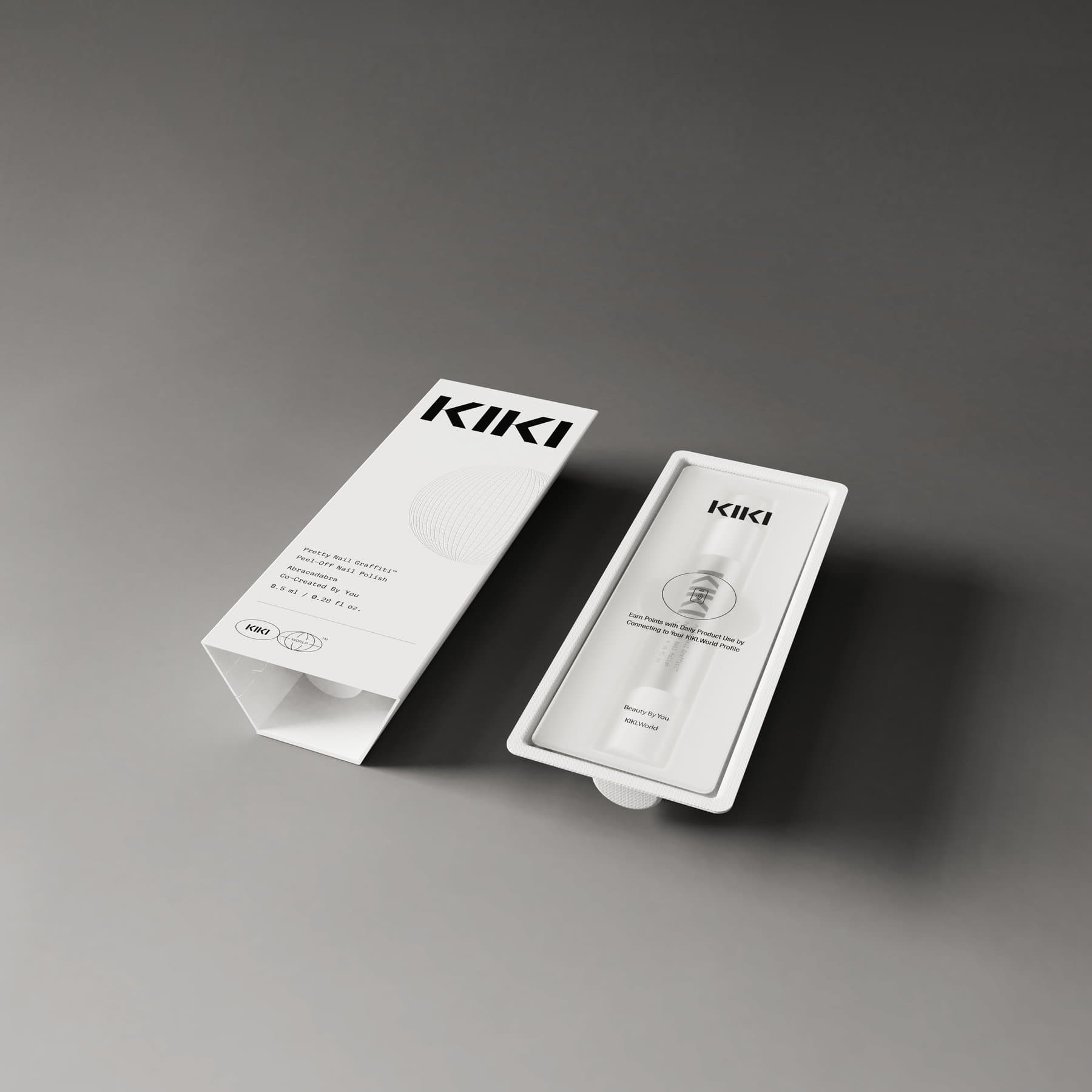 KIKI World Pretty Nail Graffiti secondary packaging — multi-component kit presented as a connected packaging system