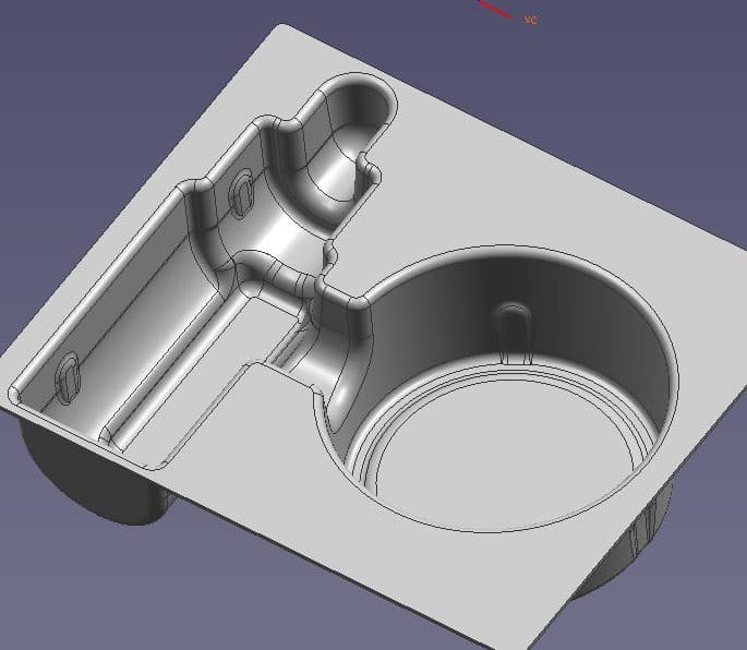 CAD render of a molded pulp tray cavity designed for a cylindrical primary pack with precise wall-thickness tolerances