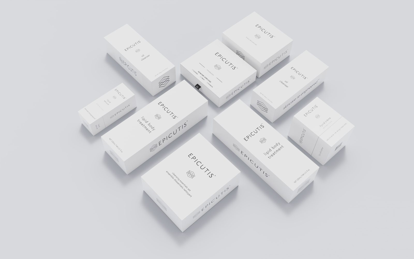 Multi-SKU beauty packaging family with coordinated structural system